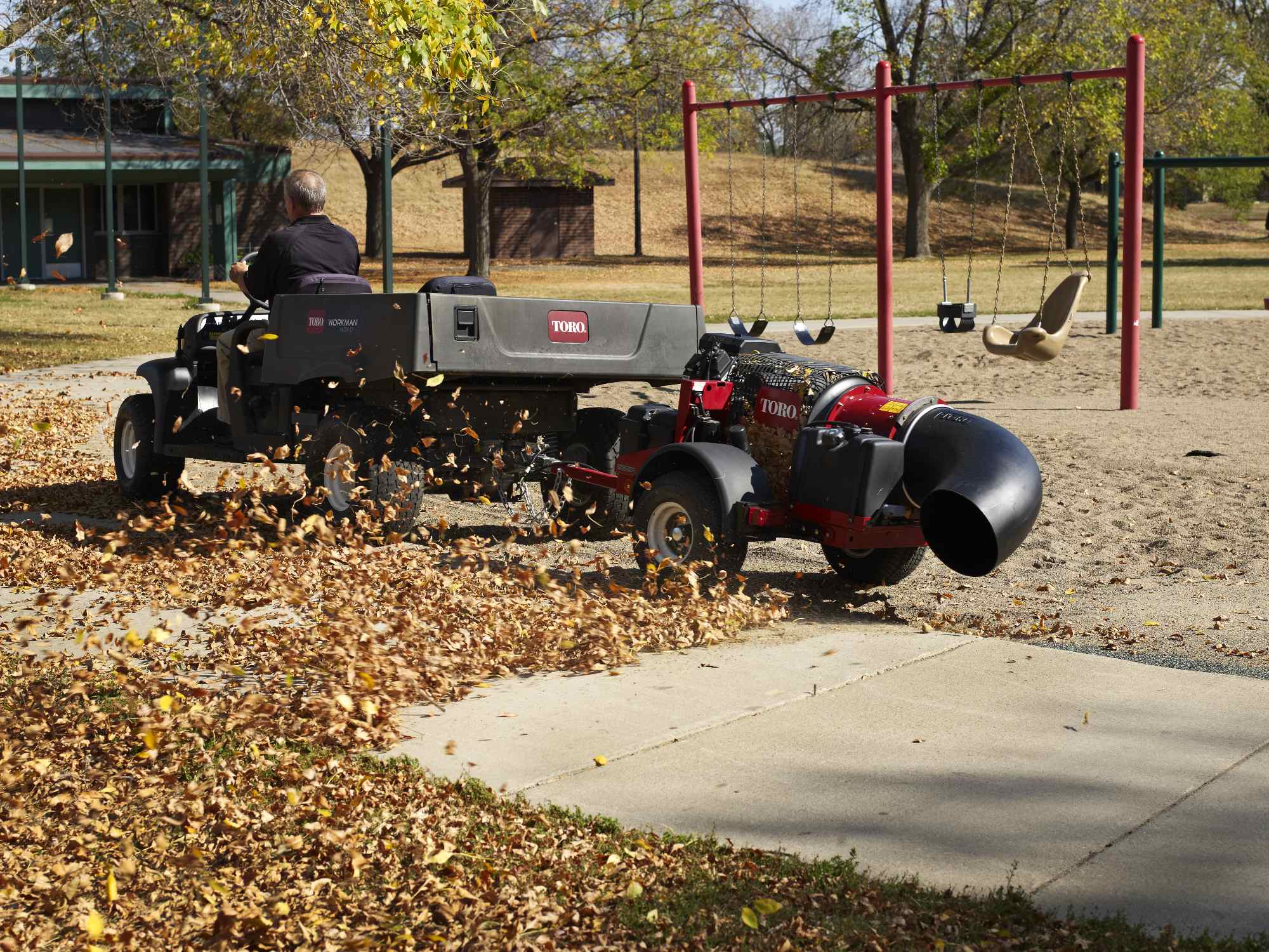 Toro ProForce debris blower and Workman