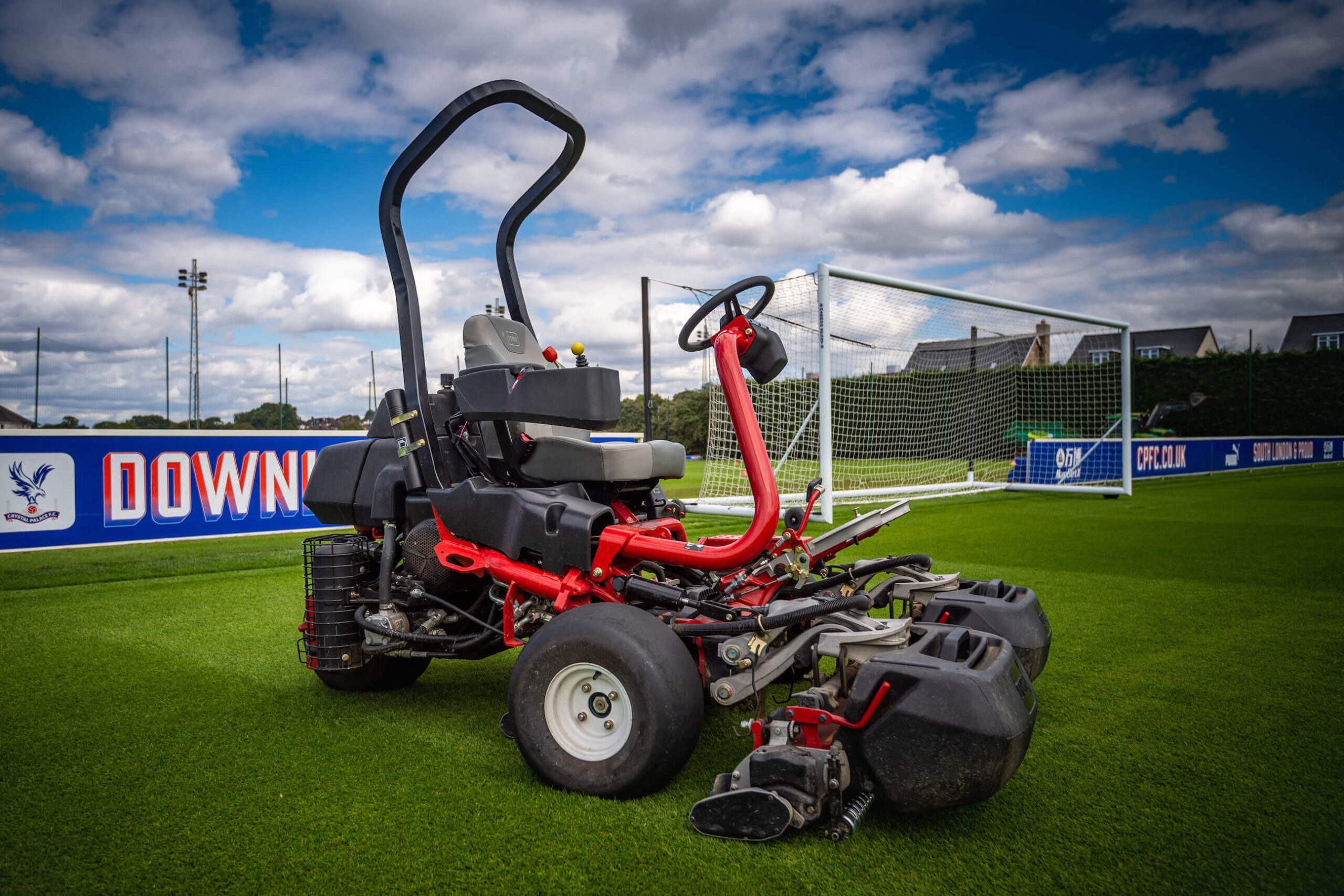 Toro grounds mower on football pitch