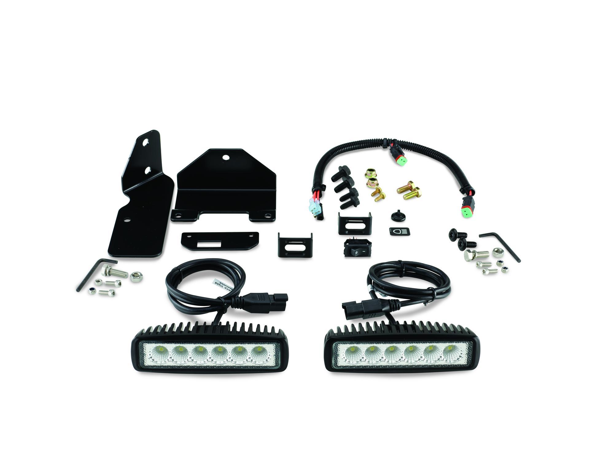 Toro LED light bar kit with mounting brackets, wiring and hardware for turf maintenance vehicles.