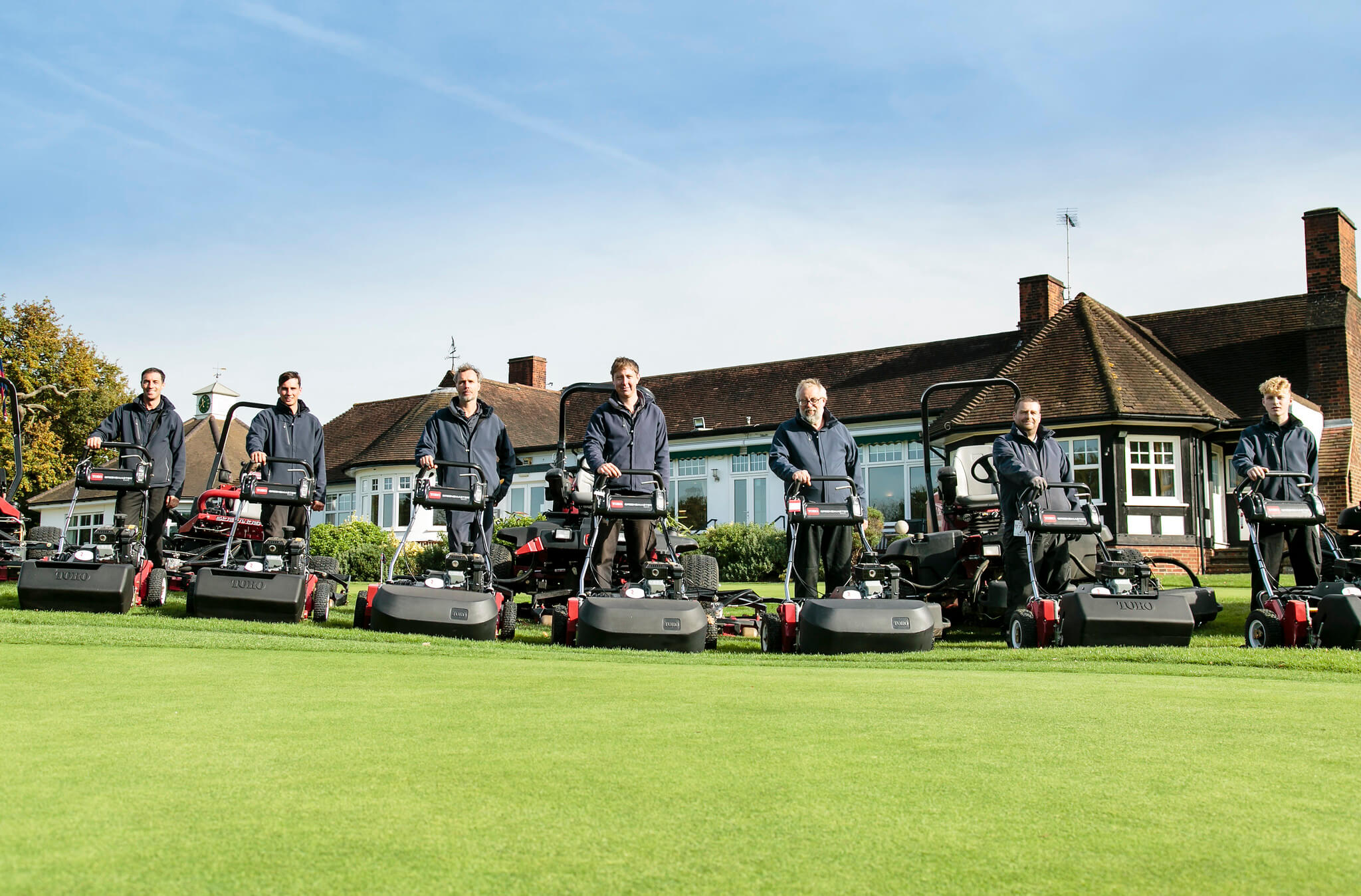 Toro fleet of walk-behind mowers and team of greenkeepers at Surbiton Golf Club