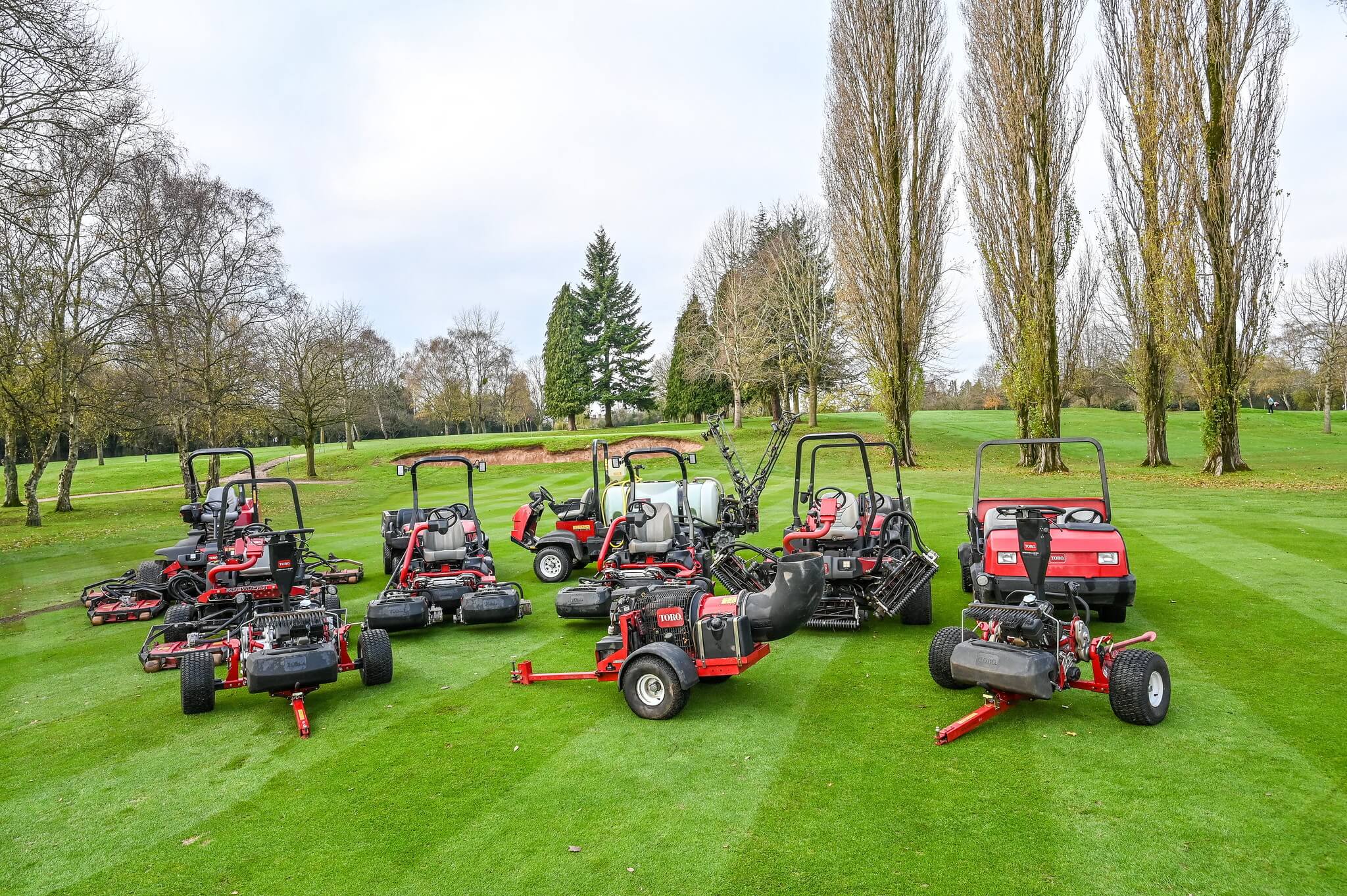 Fleet of Toro mowers and vehicles on Coventry Hearsall golf course