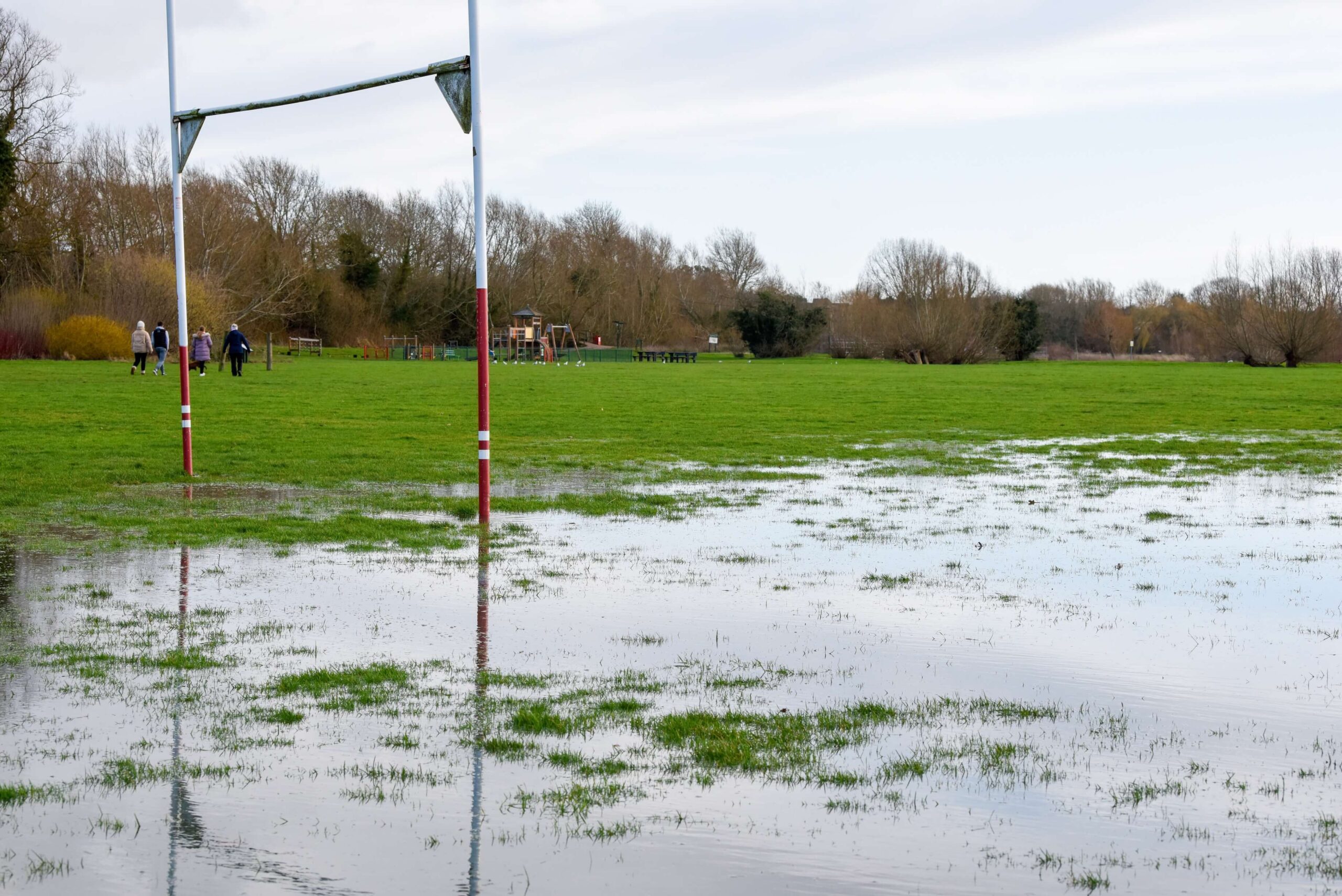A waterlogged sports field.