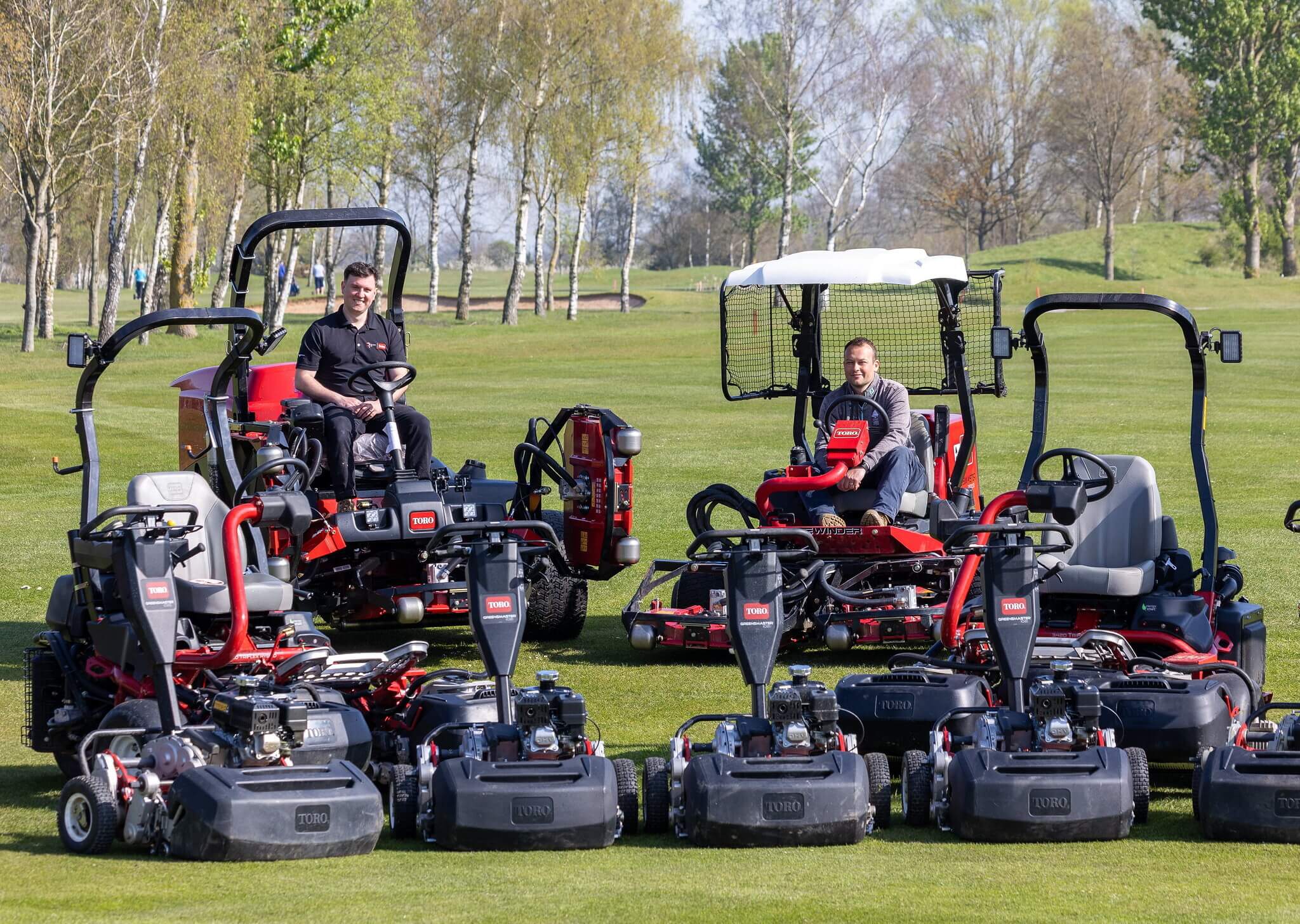 The new fleet of Toro mowers on the course at Stratford Oaks.