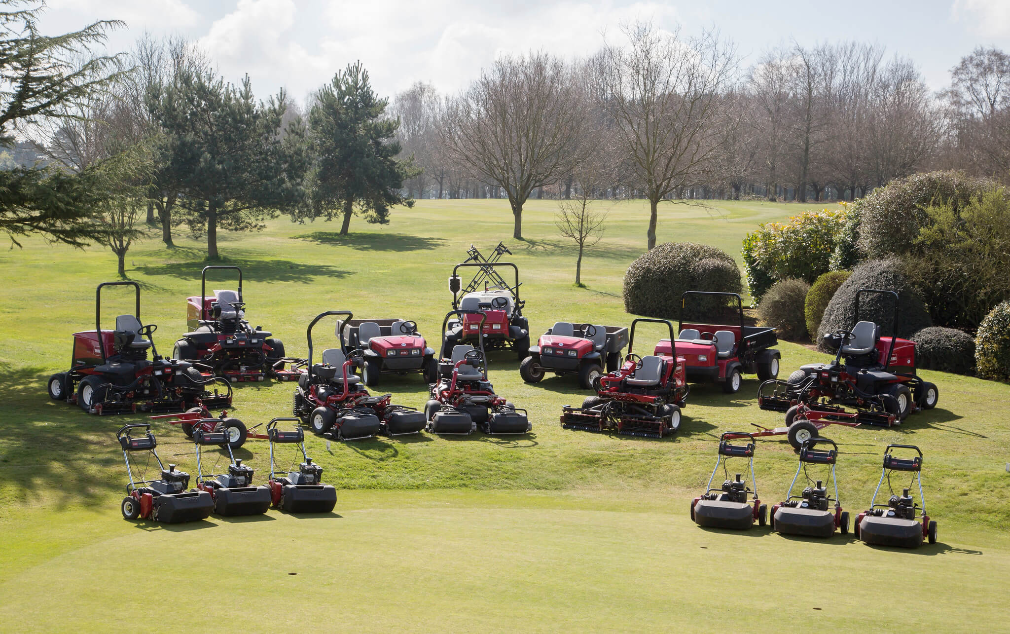 A fleet of Toro machinery on the golf course at Trentham Golf Club.