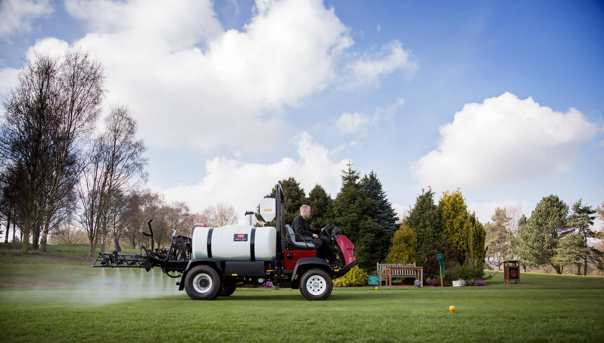 A Toro Multi-Pro sprayers being used on a golf course.