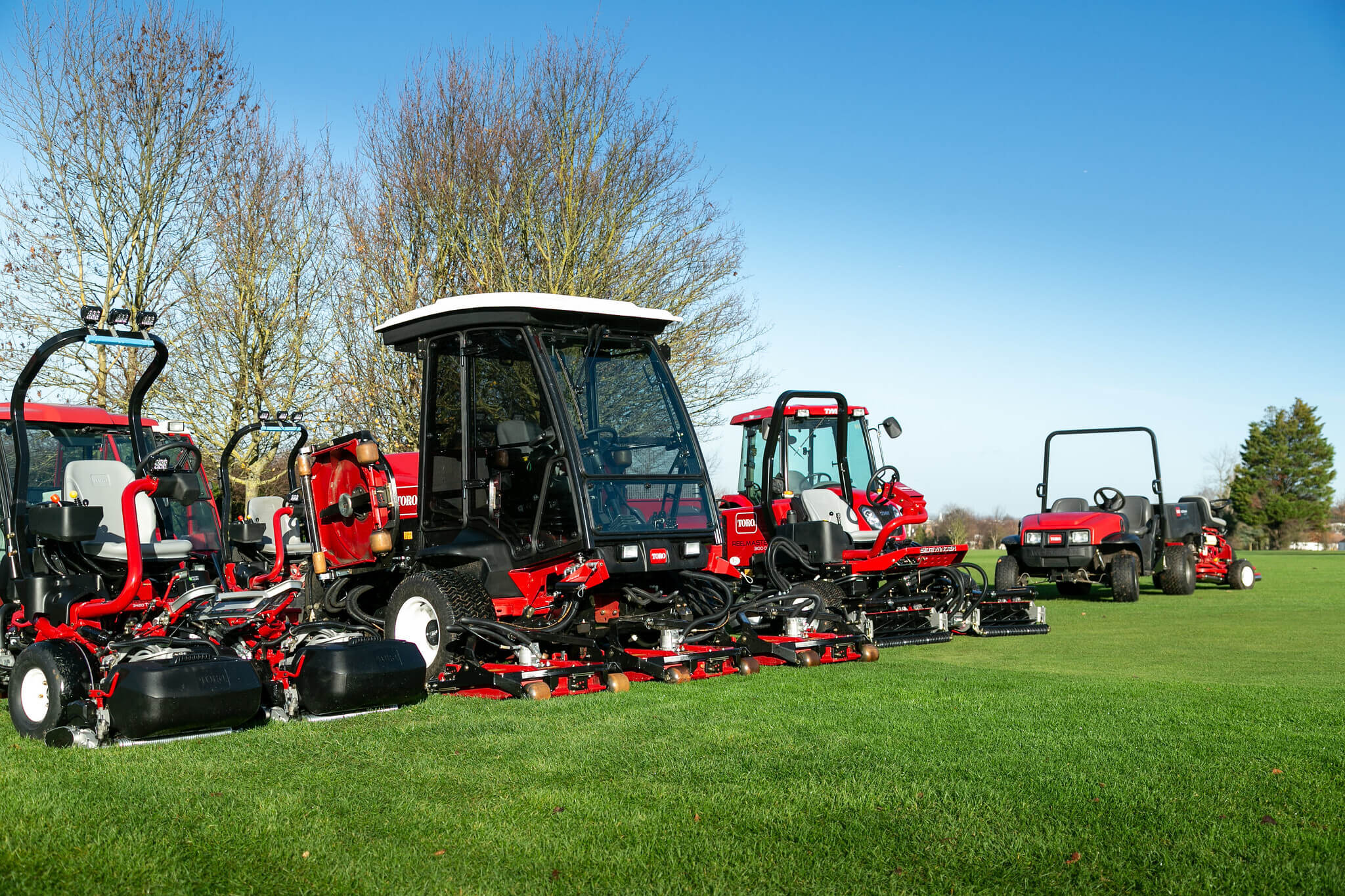 The new line up of Toro machinery at Mid Kent Golf Club on the golf course.