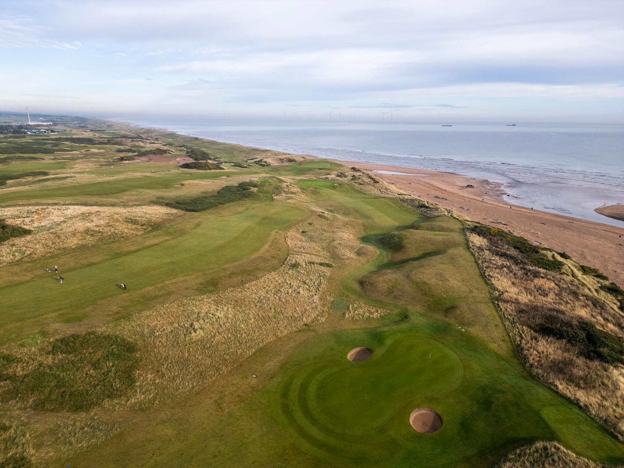 An aerial view of the links course at Royal Aberdeen Golf Club.