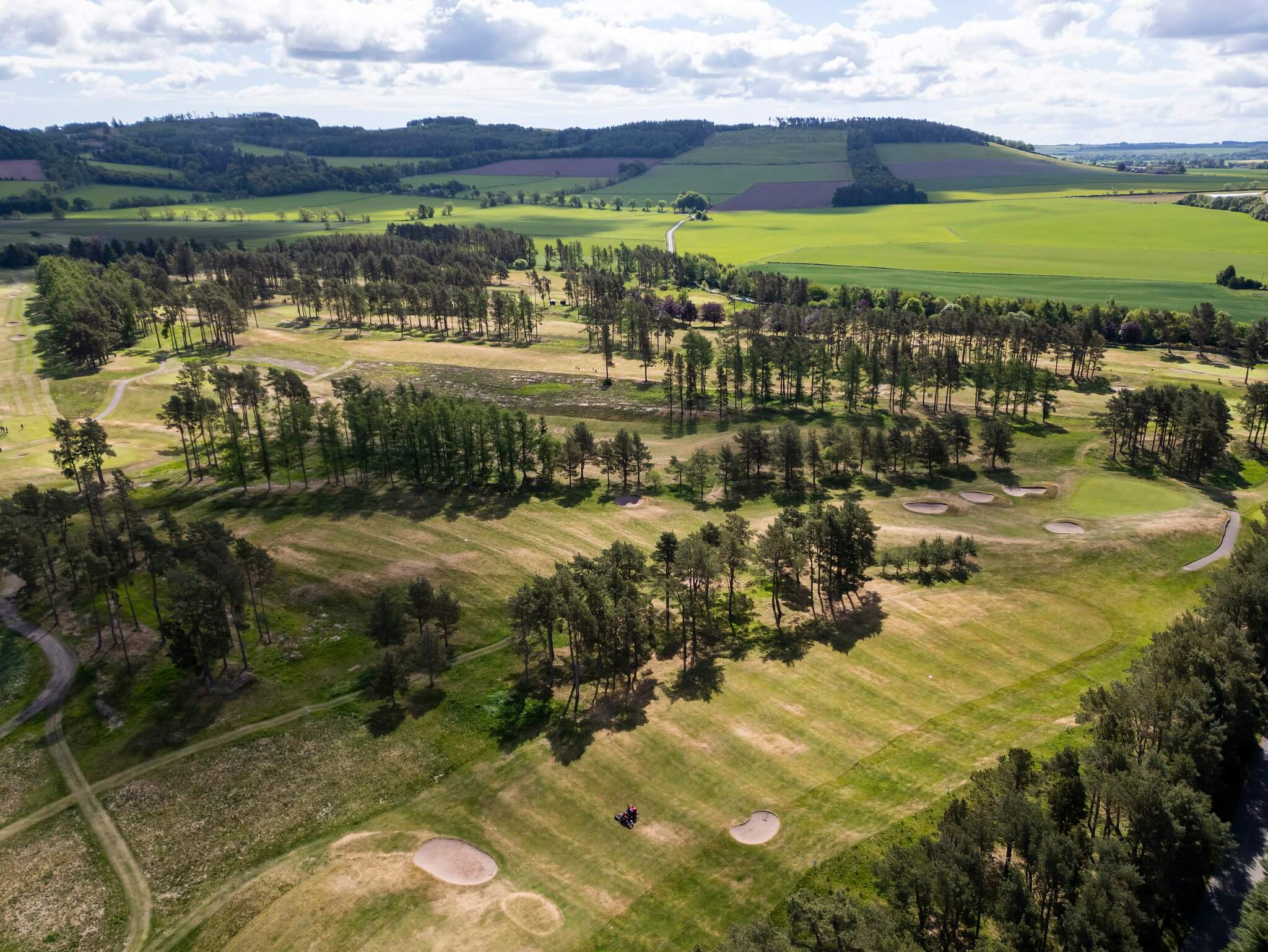 An aerial view of the heathland course at Forfar Golf Club.