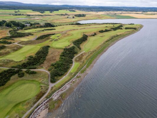 An aerial view of the links course at Cabot Highlands.
