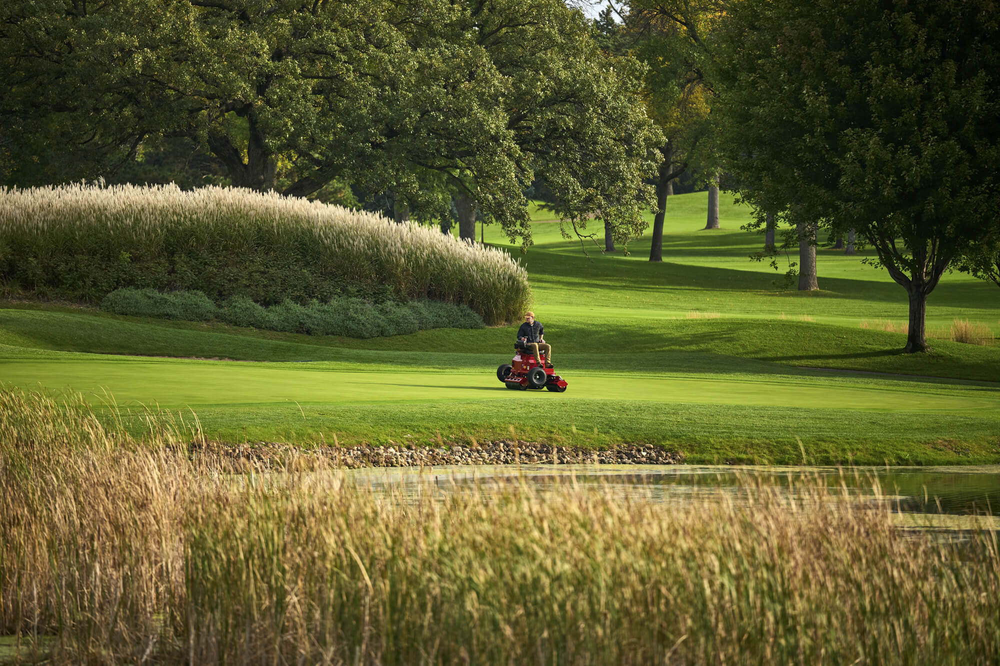 A Toro GreensPro e1700 all-electric greens roller on a golf course.