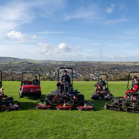 Lewes Golf Club’s greenkeeping team, led by Tim Brewster (front left), and Reesink’s Peter Cornwall (back left) with the club’s new Toro fleet.