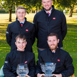 The winners (sitting) with the runners-up: John Scurfield of Morpeth Golf Club (right) of the main award and Liam Pigden of Burnham and Berrow Golf Club of the Young award.