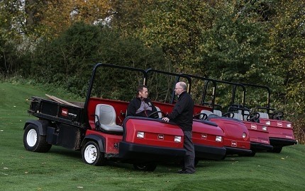John O’Gaunt course manager, left, and Lely’s Julian Copping, with the club’s five Toro Workman.