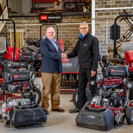 Peter Todd, director and estates manager, right, with Reesink’s Julian Copping in the state-of-the-art greenkeeping facilities and workshop at Royal Norwich.