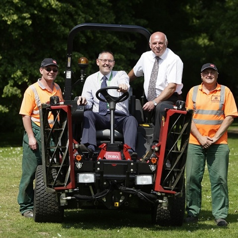 Keith Somers, Operational Services Manager (Hort), seated, with, from left, Julian Elwood, Lely’s Stewart Jeffs and Trevor Payne.