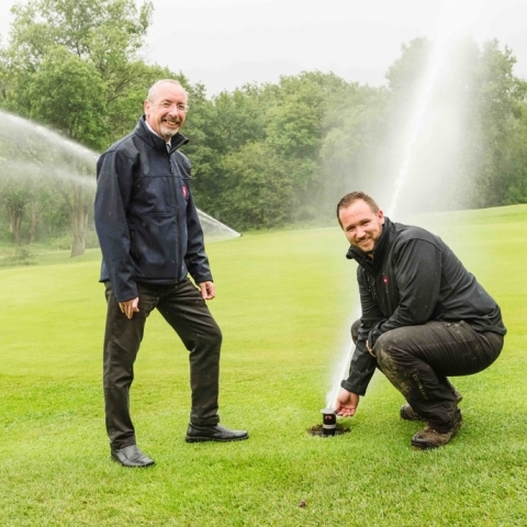 Deputy course manager, Jamie Melham and Reesink Turfcare’s David Cole, with the club’s new Toro irrigation system.