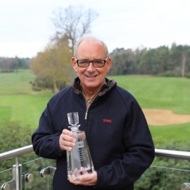 Sid Arrowsmith with his personalised decanter from Reesink Turfcare to commemorate his career as he retires from the greenkeeping industry.