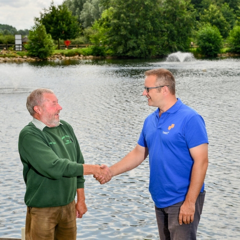 Fishery manager Eric Evans, left, with Head Squared Aquatics chief executive Giles Head.