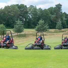 Part of historic St George’s Hill Golf Club’s new 30-strong Toro fleet, the three RM3555-D mowers in action.