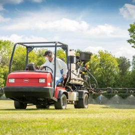 The Toro MultiPro sprayer and Workman utility vehicle combination.