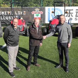 From left to right: Reesink’s Mark Winder and Scott Turner, with Southampton FC’s grounds manager Andy Gray.