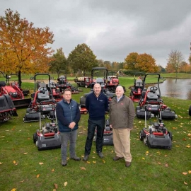 From left: head greenkeeper Tony Barker, club owner Chris Waters and Reesink’s Julian Copping, in front of the club’s Toro fleet.