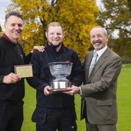 Rudding Park Golf Club’s award winner Jason Norwood, centre, and his endorser Richard Hollingworth left, joined by Reesink’s David Cole.