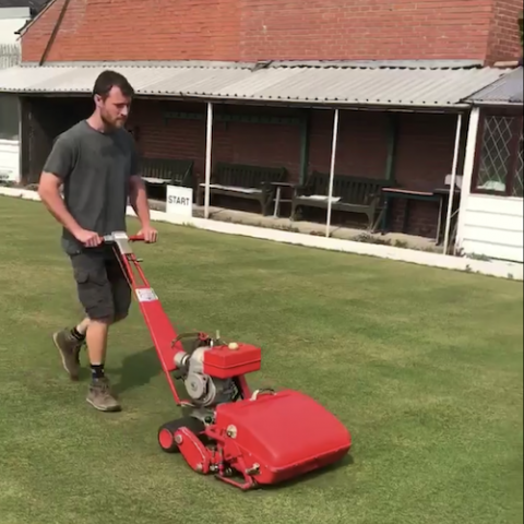 Dan Ashelby giving the Toro Greensmaster, which is thought to have been manufactured in 1971, a one-off outing on a bowling green.