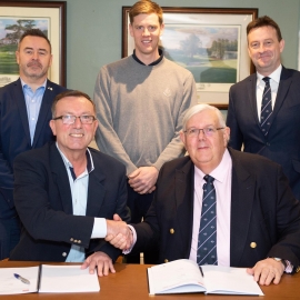 Front right, club chairman Alastair Wells with Reesink's regional manager Larry Pearman. From back left: Reesink Turfcare’s area retail sales manager Mike Taylor, course manager Michael Mann and club secretary Stuart Christie. (Taken February 2020.)