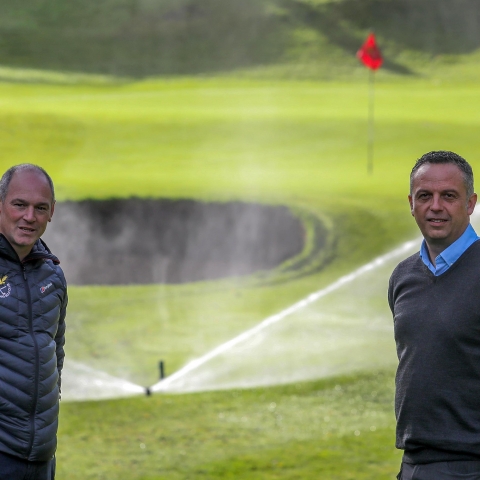 Course manager Paul Harris, left, with Reesink's Rob Jackson.