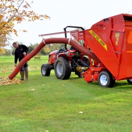 The T393 works perfectly with a range of attachments, such as the efficient AgriMetal Tuff Vac collector pictured here.