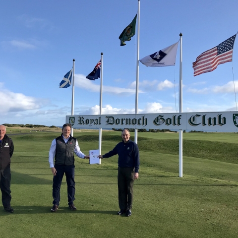 From left: Royal Dornoch course manager Eoin Riddle, Reesink Turfcare’s Richard Green and Royal Dornoch general manager Neil Hampton.