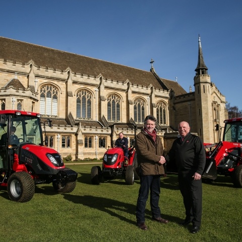 Nick Tebbs, head of grounds and gardens at Oundle School, left, with Lely’s Stewart Jeffs.