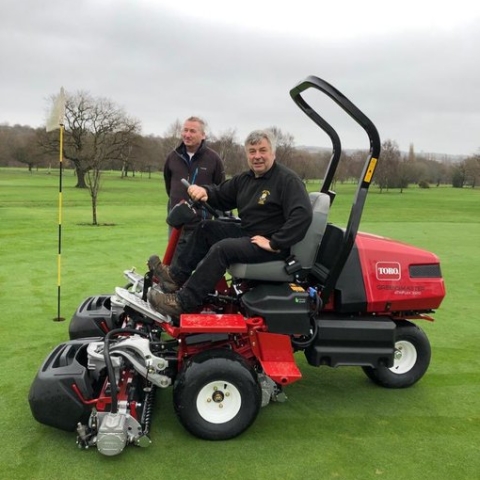 Dore and Totley course manager, Peter Dowden, seated, with Tony Dodson, area sales manager for Yorkshire Turf Machinery.