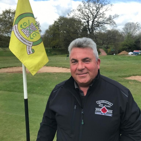 Ian Beech, course manager at Newcastle Golf Club, a customer of Cheshire Turf Machinery from the outset wearing anniversary jacket.