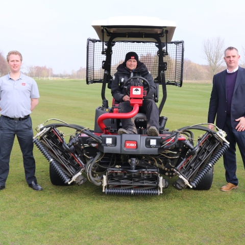 A lockdown deal for the long-term future of the club. Stratford Oaks Golf Club’s course manager James Cleaver, centre, with Reesink’s Dan Tomberry, left, and David Timms.
