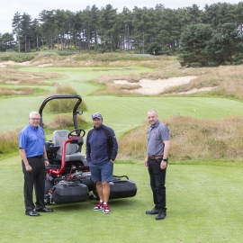 Links manager Chris Ball, middle, with Steve Halley, left, and Jeff Jago, both from Cheshire Turf Machinery.