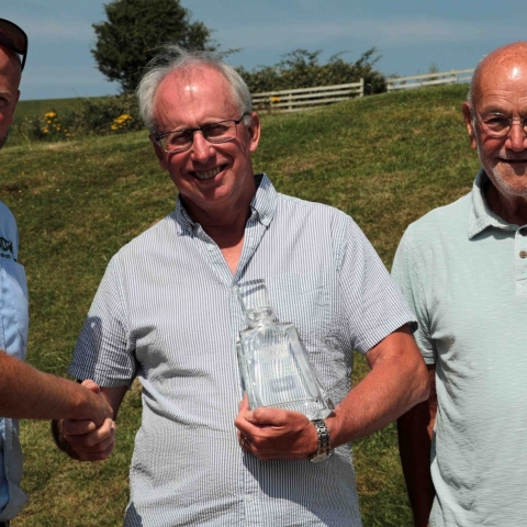 Robert Bayliss (centre) with Elliot Wellman (left) and retired Devon Garden Machinery manager Dennis Lumley.