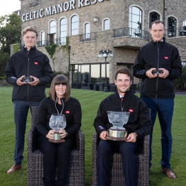 Award winners Rhian Barton and Matthew Milligan (centre) with runner-ups Will Pallister (left) and Craig Woodman.