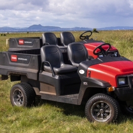 The Workman GTX Lithium-Ion utility vehicle is all-electric and the largest lithium-ion model in its class.