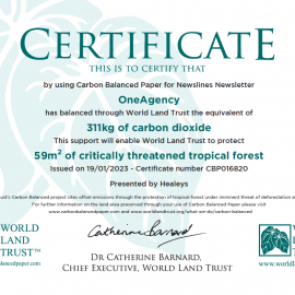 Certificate awarded by the World Land Trust for printing with carbon-balanced paper.